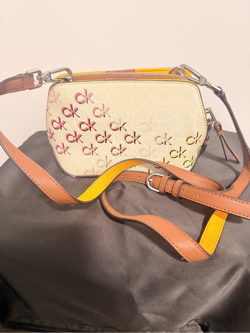 Calvin Klein Cream Crossbody with Pink & Yellow CK Logo Accents - Picture 4 of 4